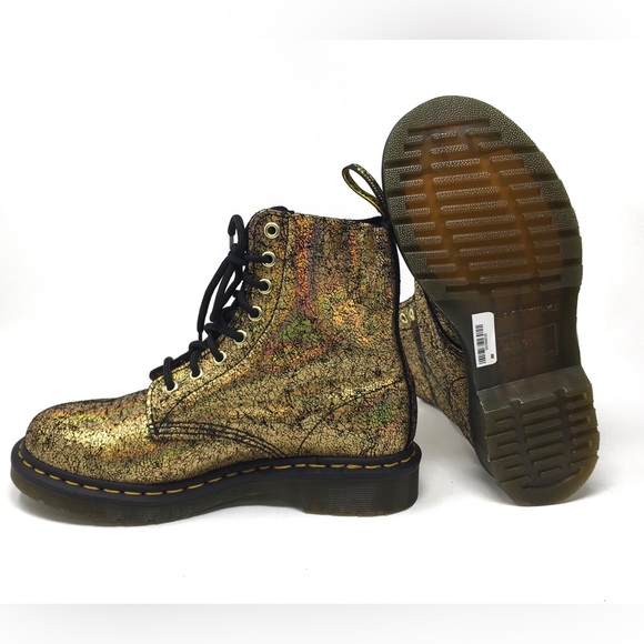 🔴SOLD Dr. Martens 1460 Pascal Gold Iridescent Crackle Metallic Leather Boots, - Picture 3 of 13